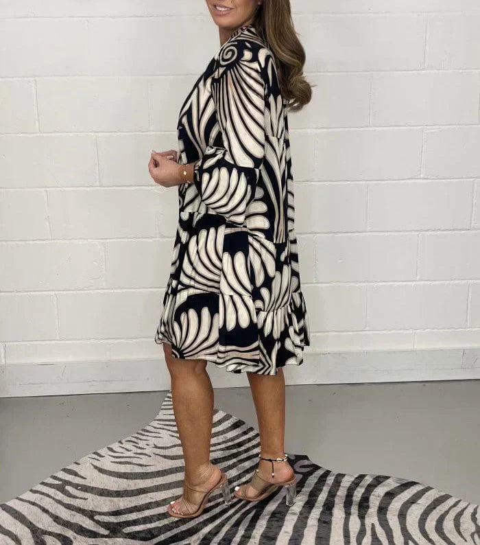 Fenella - Robe Midi à Col en V Imprimée