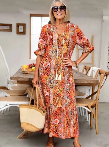 Mevelyn - Robe Bohémienne en Paisley avec Franges