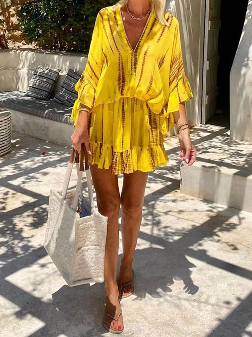 Lara - Robe Mini Décontractée Col en V Doux