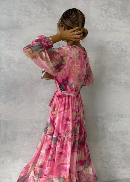 Ámbar - Robe Maxi Enveloppante avec Imprimé Floral et Manches Longues