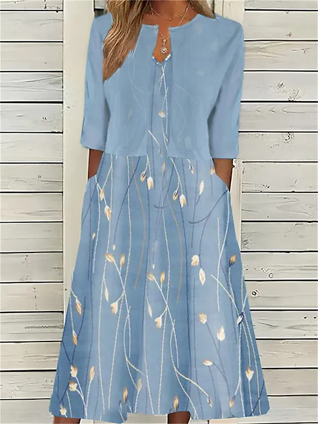 Elise™ - Robe Midi à Fleurs Deux Pièces