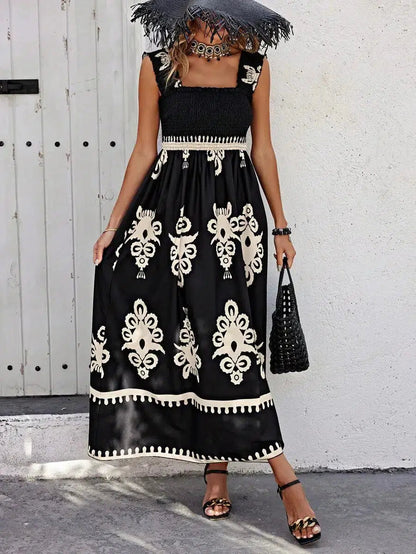 Valentina | Robe de Plage Imprimée Sans Manches avec Décolleté Carré Chic