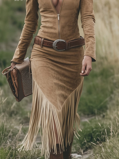 Valencia | Robe en daim avec franges