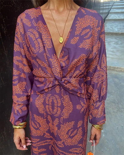Janella - Robe Midi Longue avec Manches Drapées Vintage