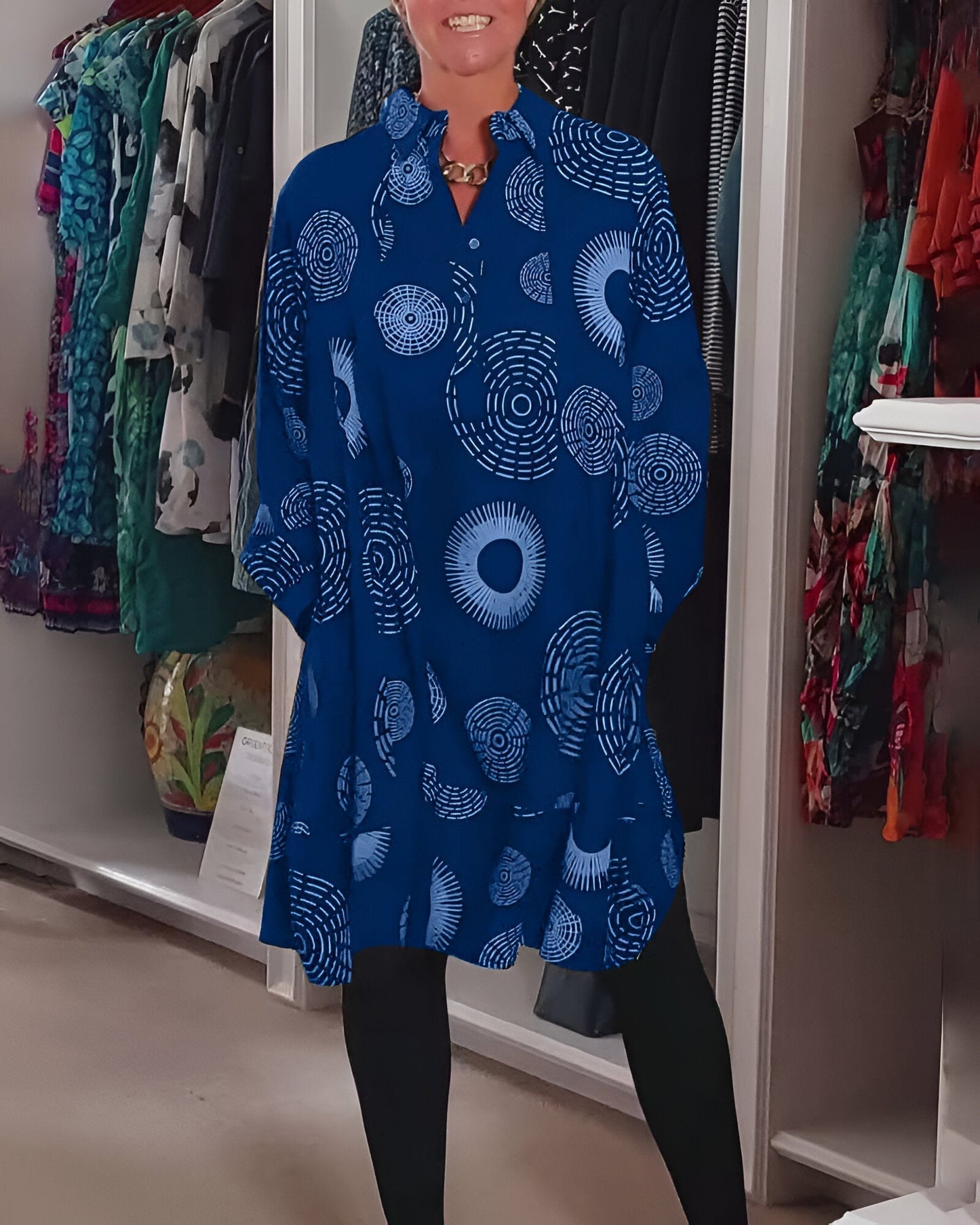 Demelza - Robe à Manches Longues avec Imprimé Géométrique