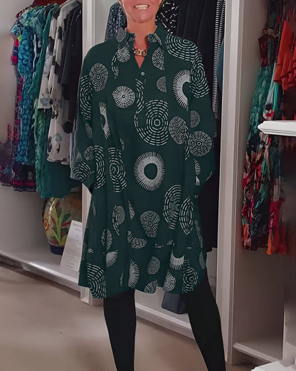 Demelza - Robe à Manches Longues avec Imprimé Géométrique