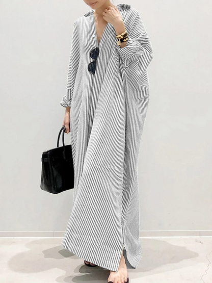Alyssa™ - Robe Maxi Imprimée à Rayures avec Manches Bouffantes