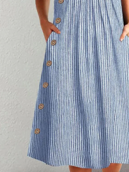 CALLIE – ROBE MIDI CLASSIQUE À RAYURES AVEC BOUTONS