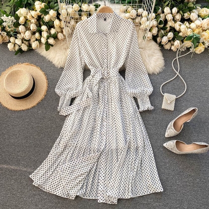 Robe Plissée en Chiffon à Pois