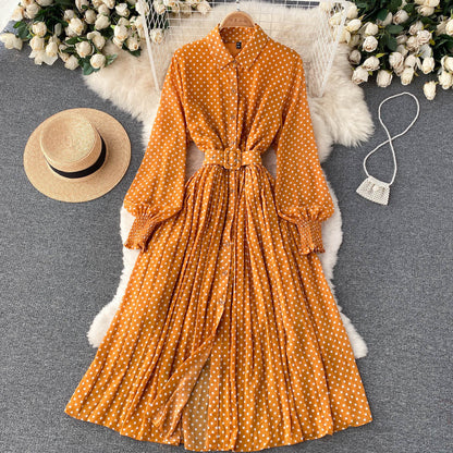 Robe Plissée en Chiffon à Pois