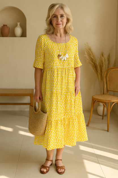 Iris™ | Robe Midi à Manches Courtes Sable
