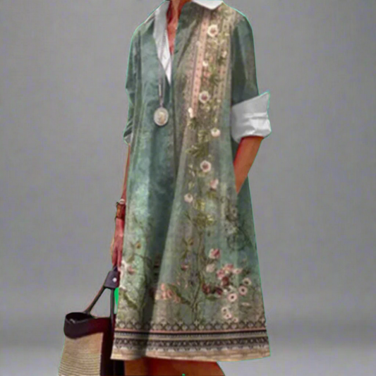 Kaia - Chemise Robe à Manches Longues avec Col Tombant Chic