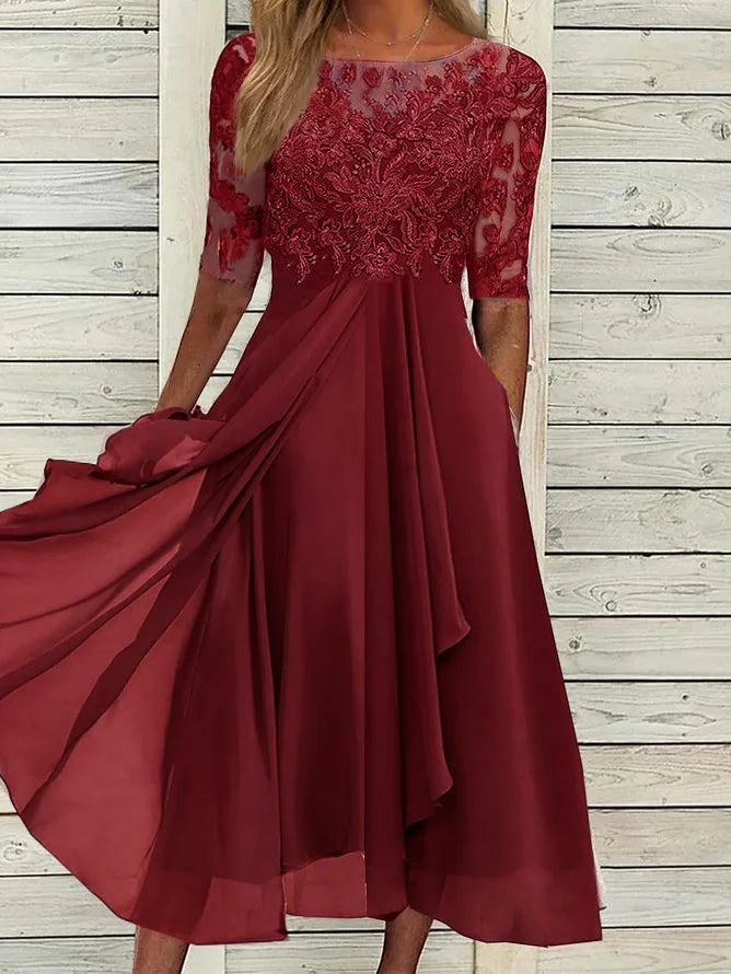 Scarlett™ - Robe Midi avec Manches en Dentelle
