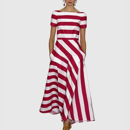 Rowena - Robe Maxi Rayée à Manches Courtes