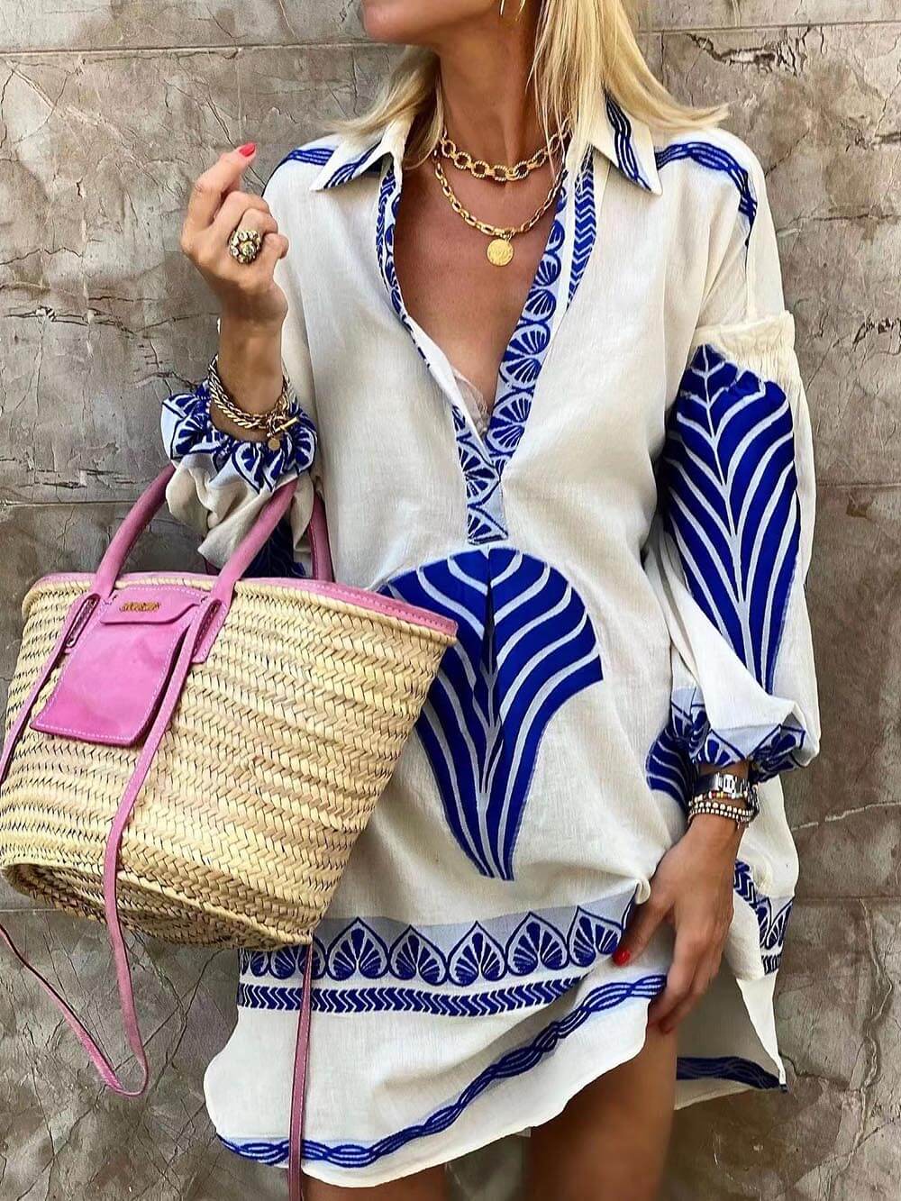 Robe Mini de Vacances avec Imprimé Unique Simple