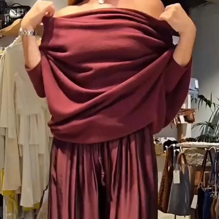 Ensemble chic de lounge à deux pièces avec épaules dénudées – doux, flatteur et élégamment sans effort