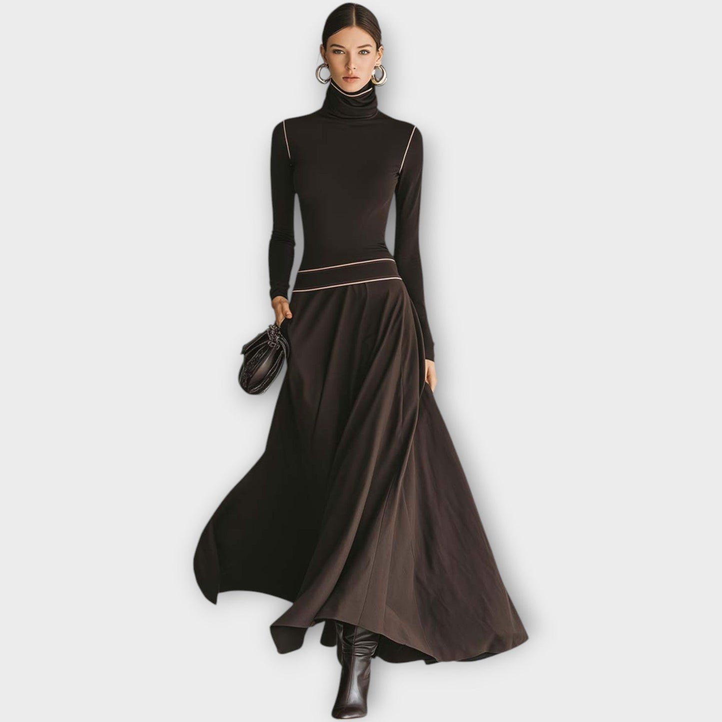 Robe Maxi Élégante avec Col Haut