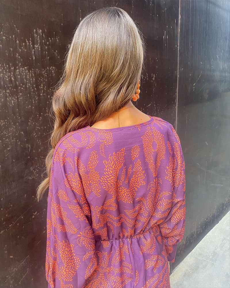 Janella - Robe Midi Longue avec Manches Drapées Vintage