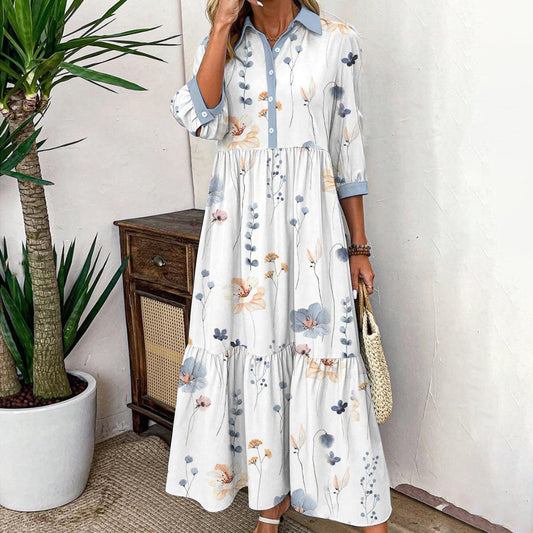 Elvienne | Robe Maxi Fraîche avec Imprimé et Col