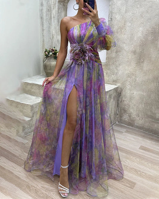 Cecelia | Robe Élégante à Manche Asymétrique et Fente
