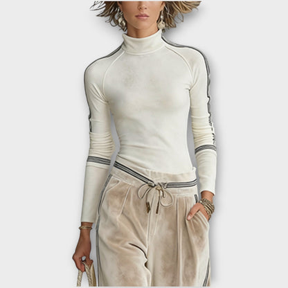 Ensemble en Tricot Supérieur avec Finition Contrastante et Pantalons en Velours Lounge