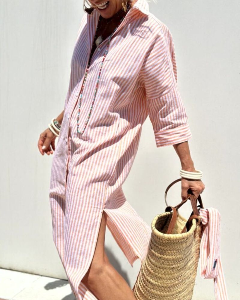 COLEN - ROBE CHEMISE CLASSIQUE À RAYURES AVEC CORDON