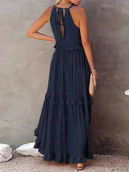 Ilona - Robe Halter avec Volants et Poches Maxi