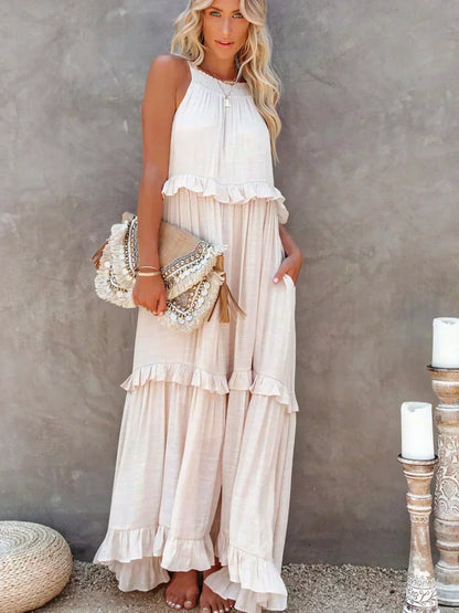 Ilona - Robe Halter avec Volants et Poches Maxi