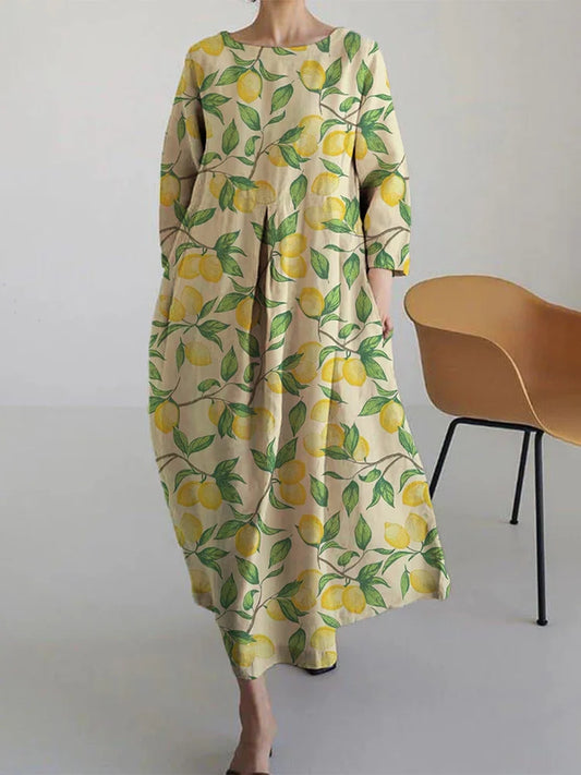 Basil - Robe Midi Ample avec Imprimé Citron Tendance