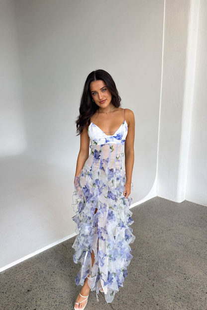 Noemi - Robe Maxi à Bretelles Spaghetti avec Imprimé Floral