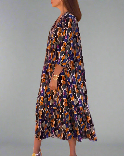 Walburga | Robe Maxi Rétro avec Décolleté en V et Confort Élégant