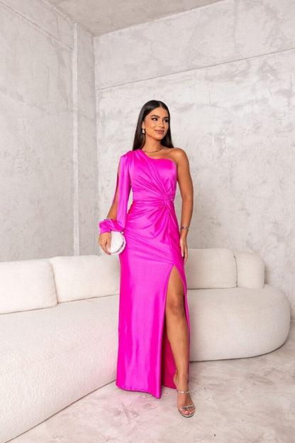 Florencia – Robe satinée à une épaule dénudée, élégante et raffinée