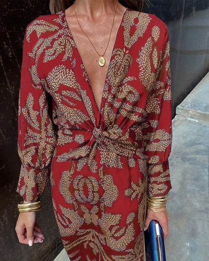 Janella - Robe Midi Longue avec Manches Drapées Vintage