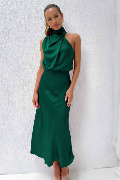 Elise | Robe Halter en Satin Élégante – Gracieuse et Chic