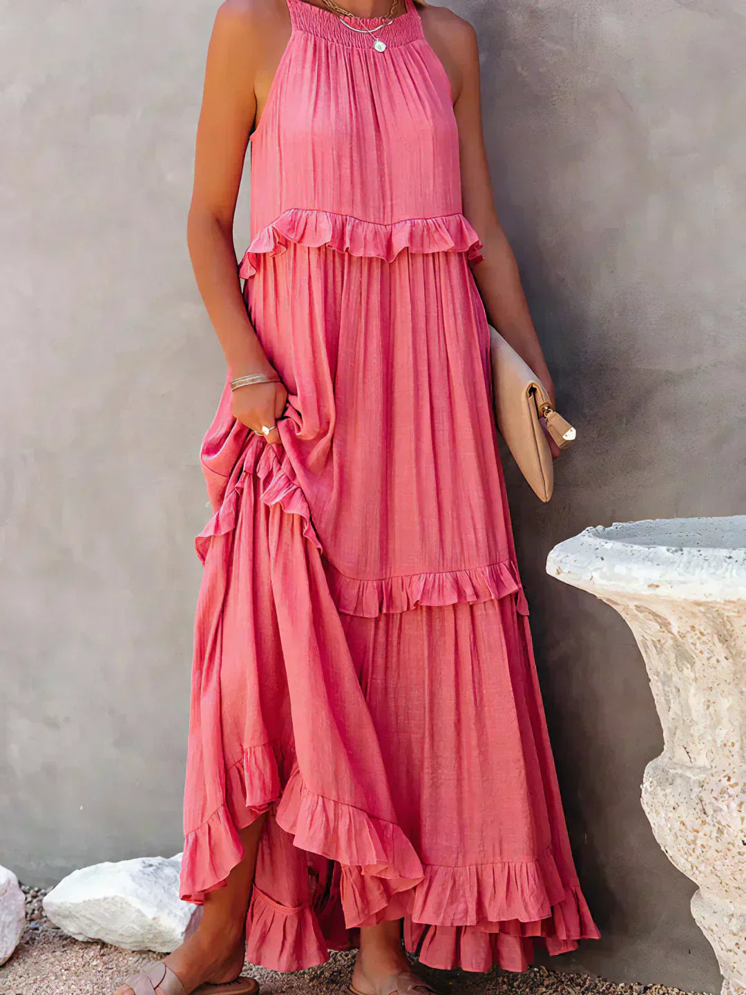 Ilona - Robe Halter avec Volants et Poches Maxi