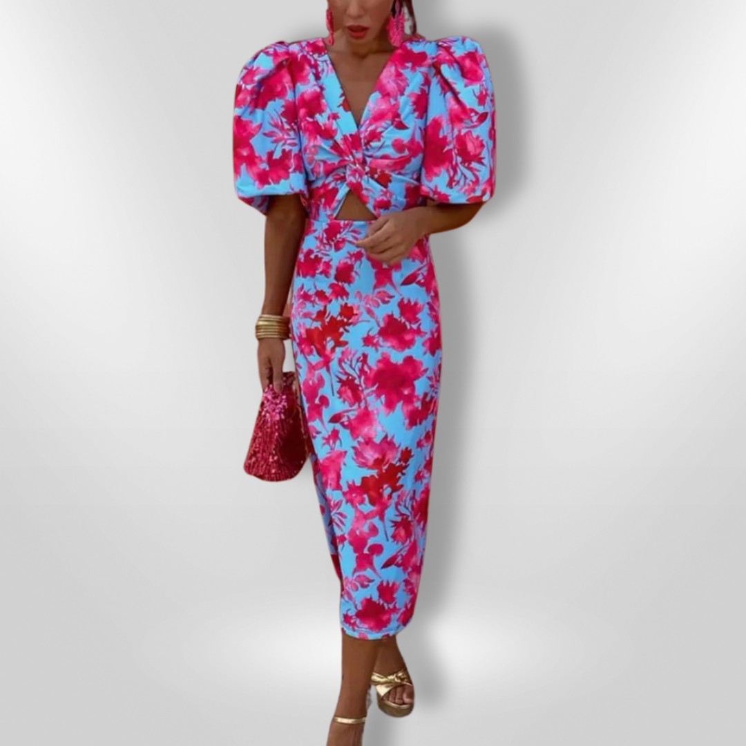 Arielle | Robe Colorée avec Manches Plissées