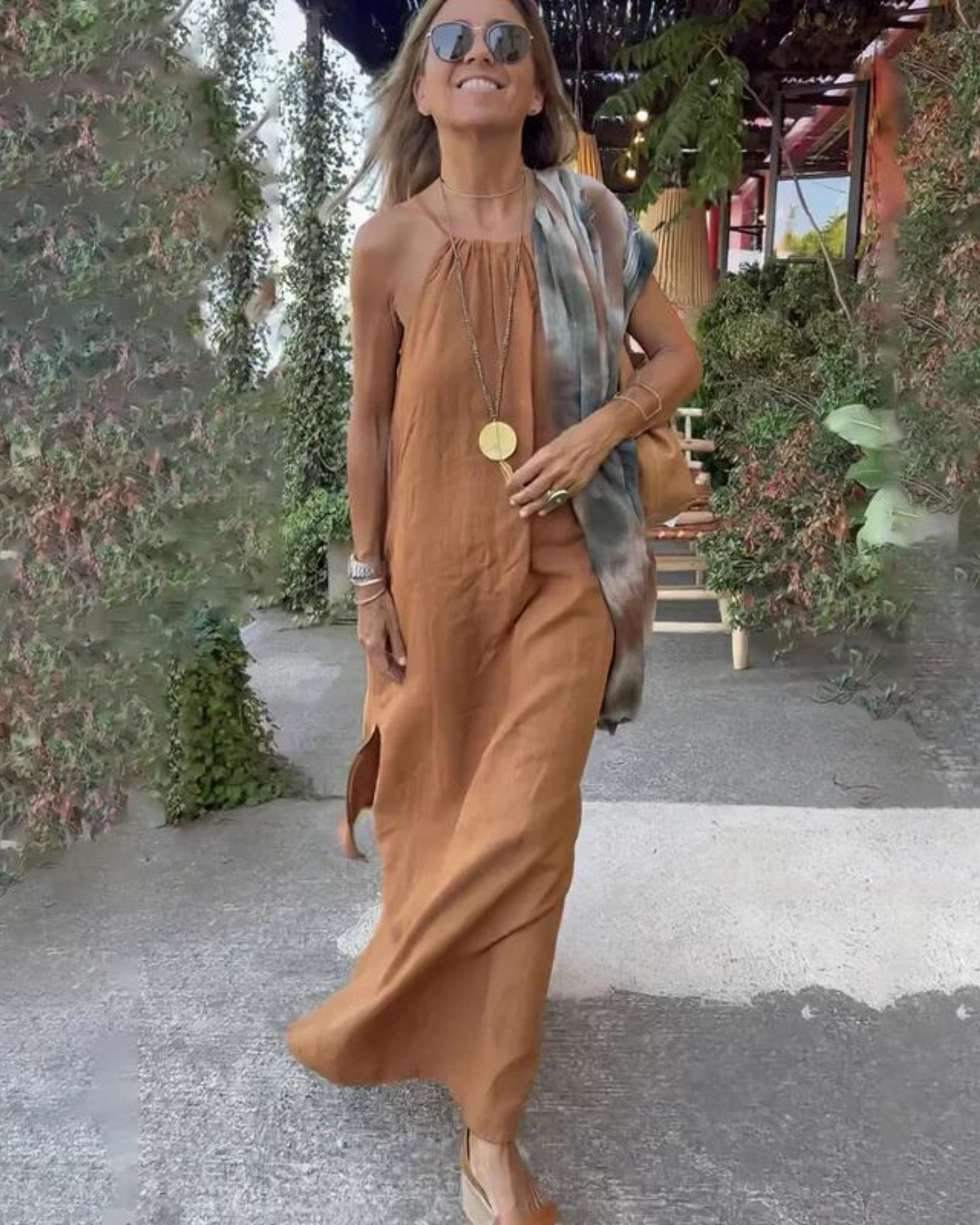 Brynn - Robe Maxi en Coton et Lin avec Décolleté Halter pour Femmes