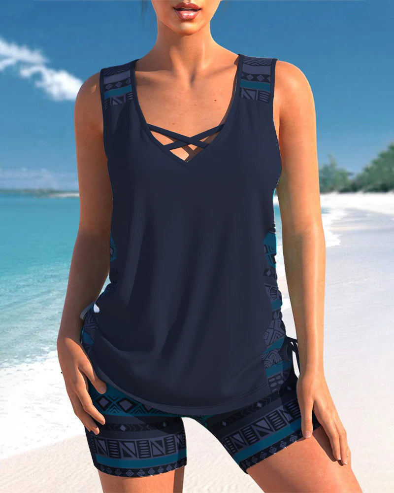 Lena - Tankini avec imprimé géométrique et décolleté en V