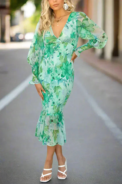 Isla - Robe Midi avec Volants Floraux