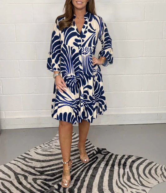 Fenella - Robe Midi à Col en V Imprimée