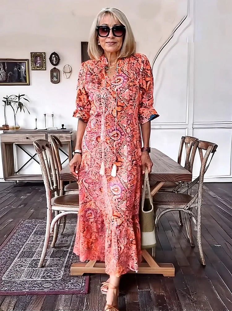 Mevelyn - Robe Bohémienne en Paisley avec Franges