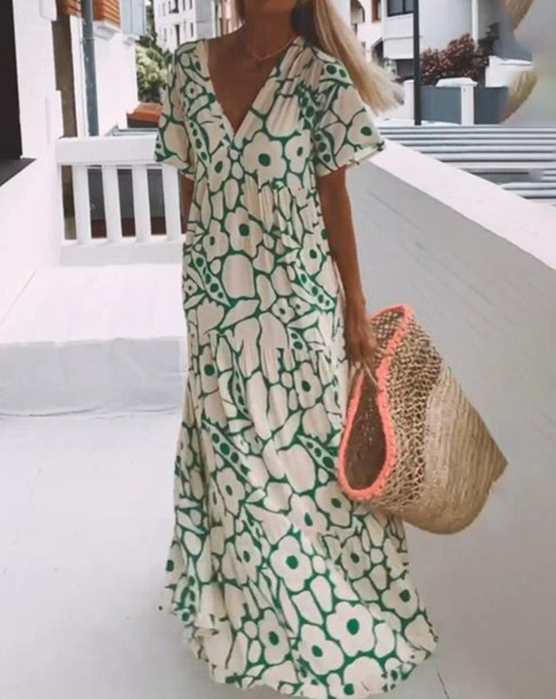 ESTER - Robe Maxi à Manches Courtes