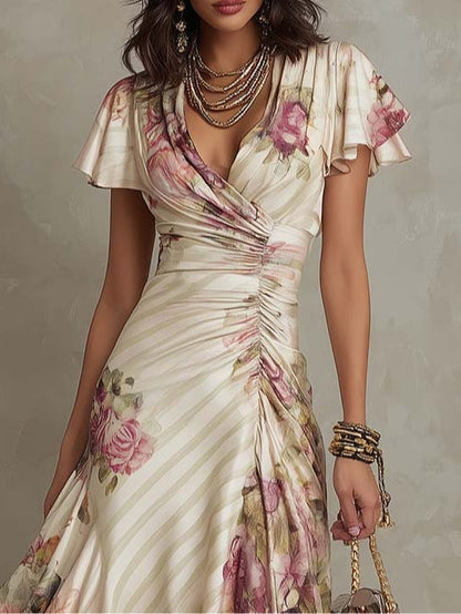 Margaret | Robe Midi en Satin Floral Vintage