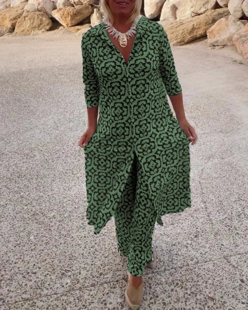 Sara | Ensemble Tunique à Imprimé Géométrique Bohémien et Pantalons à Jambes Larges