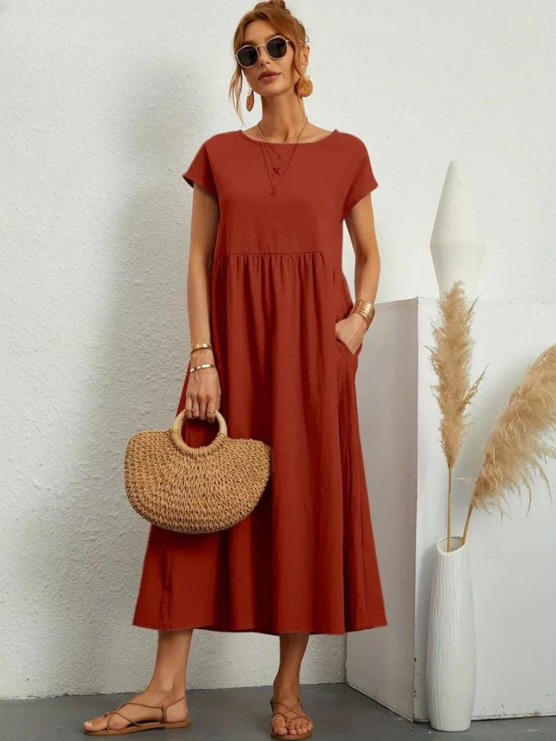Maelis - Robe de Poche en Coton-Lin pour Femmes