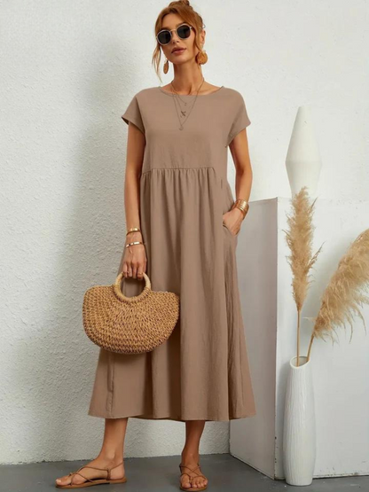 Maelis - Robe de Poche en Coton-Lin pour Femmes