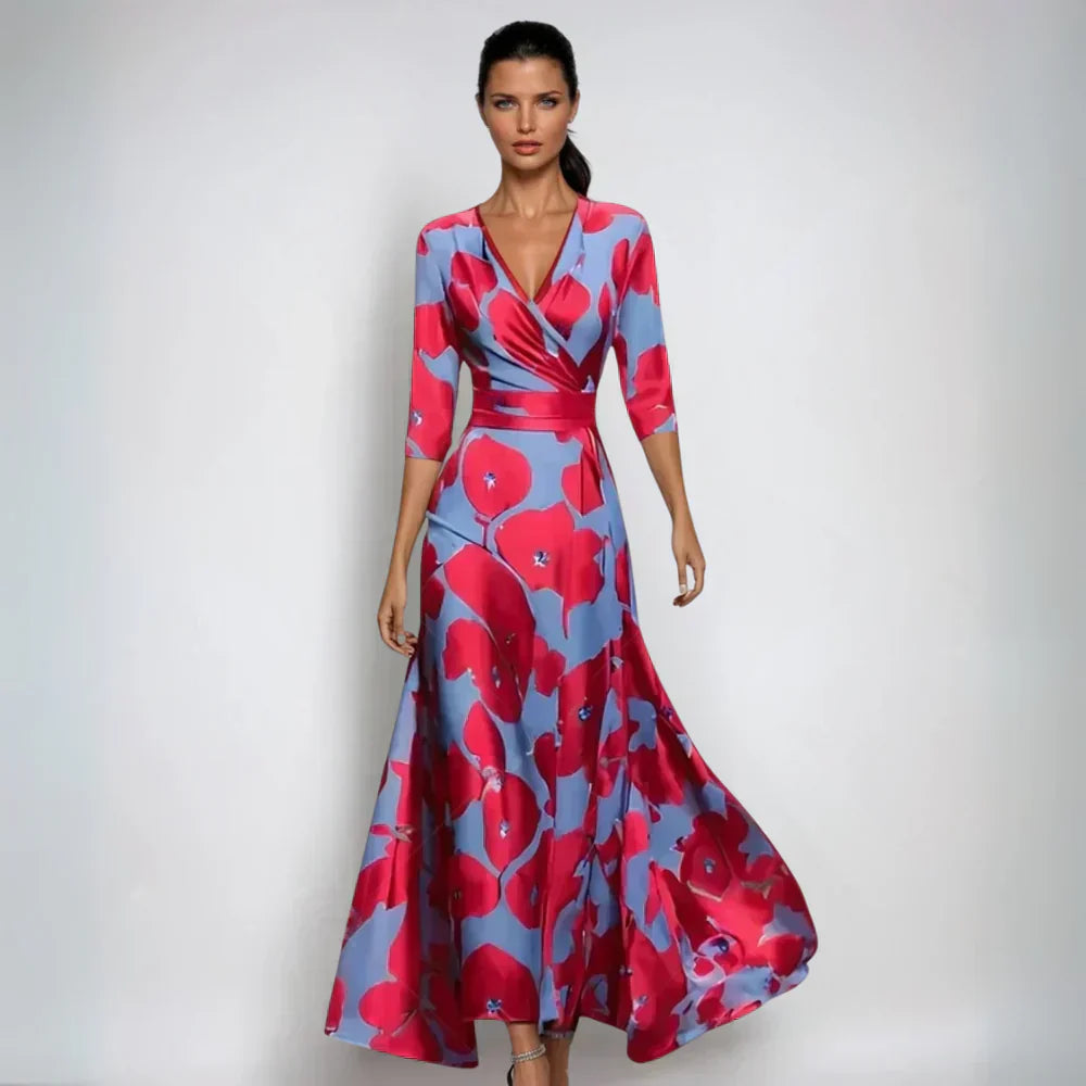 Elisa - Robe Maxi Enveloppante Élégante avec Fleurs