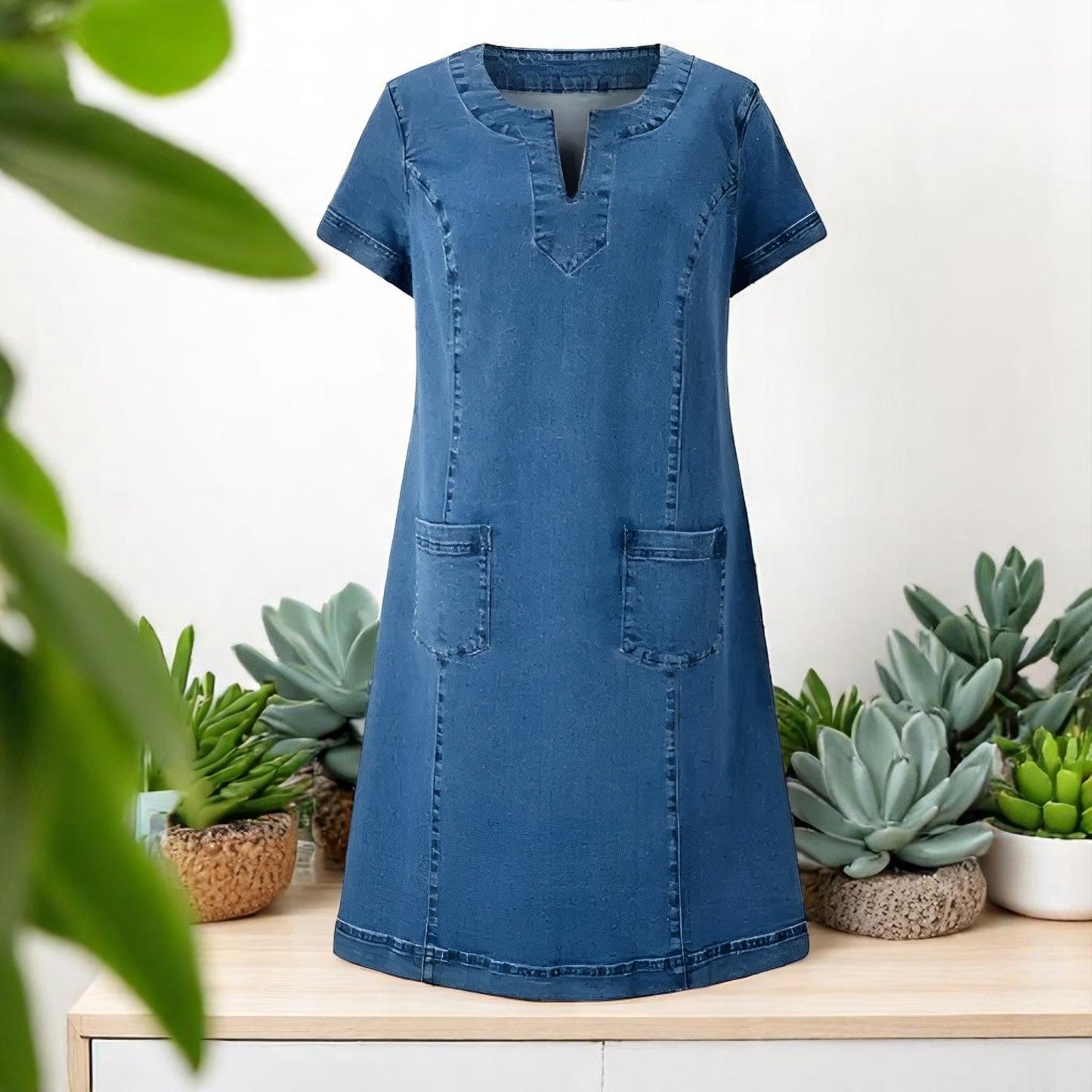 Julia | Robe en Denim Doux avec Poches Frontales