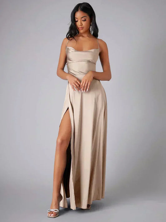 Robe Maxi de Nuit avec Bretelles Spaghetti pour Femmes avec Haute Fente