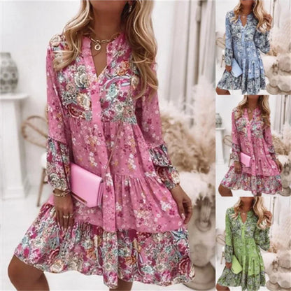 Helena - Robe A-Line avec Décolleté en V Floral